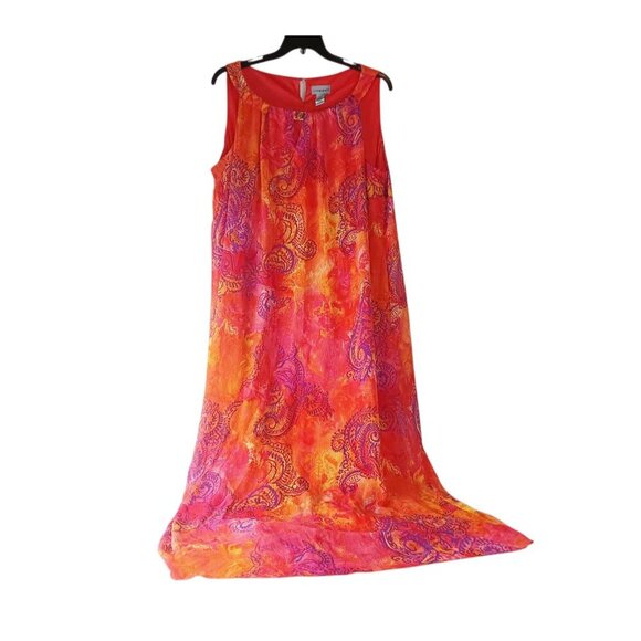 Catherines Women Maxi Dress Orange Red Paisley Sleeveless Stretch Lined Plus 2X - Picture 1 of 9